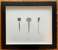 Three Antique Silver Chinese / Miao Hairpins Framed