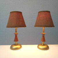 VINTAGE WALNUT AND METAL LAMPS