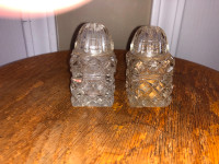 r of Vintage 2 3/4 Inch Cut Glass Salt & Pepper Shakers