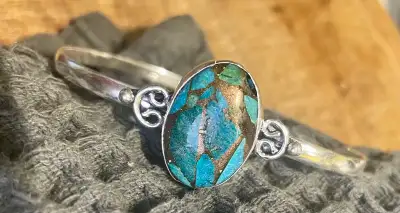 30 Carats Copper Chrysocolla 925 Silver Cuff Bracelet, View more