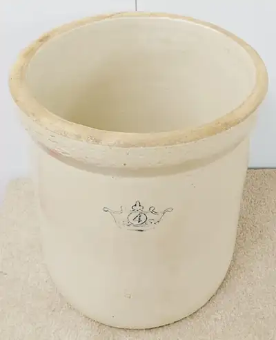VINTAGE "BLUE CROWN" 4 GALLON STONEWARE CROCK, View more