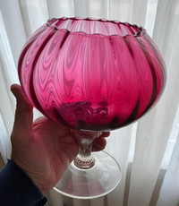 Stunning Handblown Victorian Cranberry footed Glass Empoli