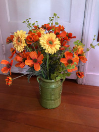 Artificial Flower Arrangement in Green Pot.