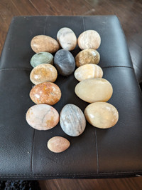 Stone eggs in decorative bowl