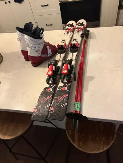 girls downhill ski set 110 with 21 boots and poles , View more