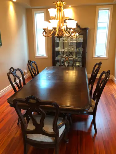 Formal Dining Room Table and Chairs, Hardwood, seats 10 with 2 L, View more
