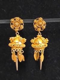 Antique 10k Spinning Dangle Drop Yellow Gold Screw Back Earrings