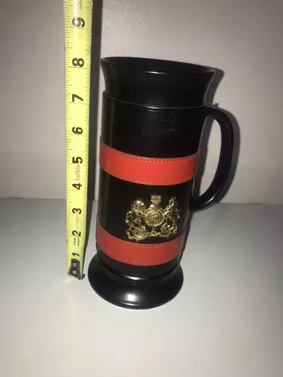 RARE TALL BLACK SYLVAC  jug/Mug /Vase. / with leather clip on., View more