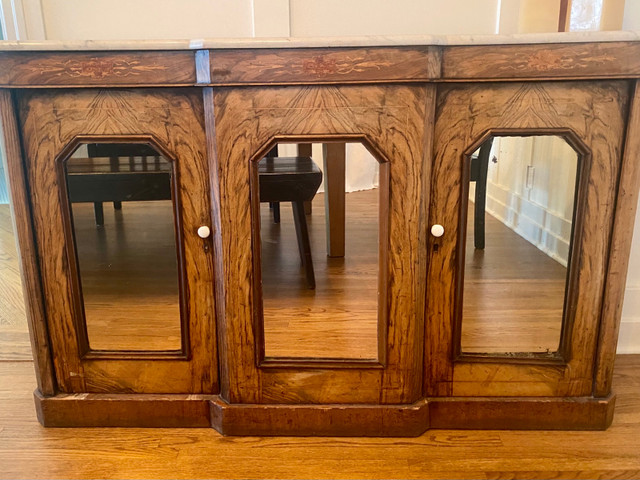 Antique sideboard: walnut with inlay and white marble in Other in Calgary