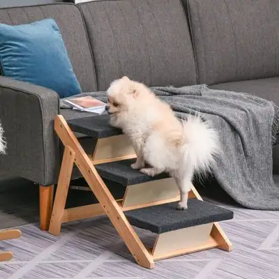 PawHut Wood Pet Stairs 2 In 1 Convertible Dog Steps  3 Level , View more