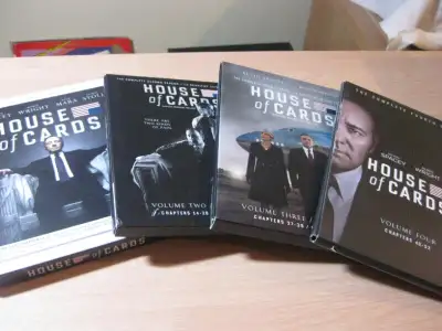 House of Cards seasons 1 - 4. Season 1 (DVD), season 2 (blu-ray), season 3 (DVD) and season 4 (DVD)...