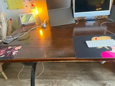 Giving away the table only. Nothing on the table in the photo is for sale. There are no chairs for t...