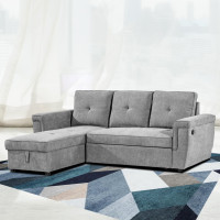 New Elegant Grey 2 piece sofa sectional with Charging Port Sale