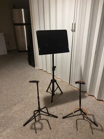 2 Guitar Stands and Music Stand, View more