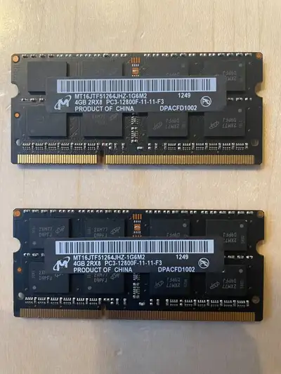 2x Micron 4GB DDR3 SO-DIMM Laptop RAM. MT16JTF51264JHZ-1G6M2, View more