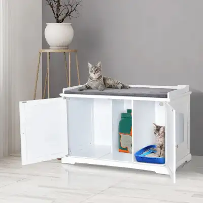37.5" Wooden Covered Mess Free Cat Litter Box., View more