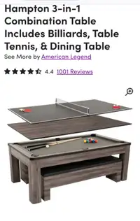 3 in 1 Pool/Table Tennis/Dining table