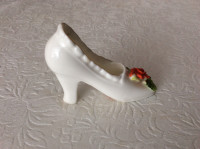 Vintage miniature porcelain bone china shoe with applied flowers