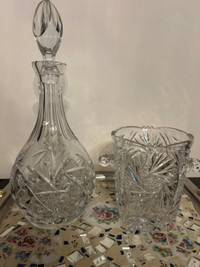  Pinwheel Crystal Decanter, Ice bucket,4 glasses