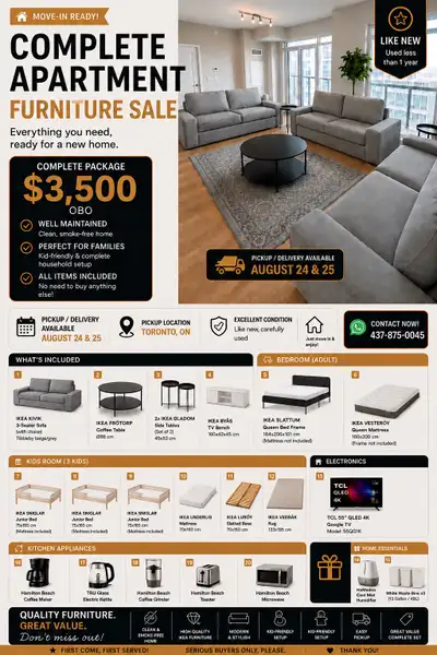 Complete Apartment Furniture Package – Move-In Ready!, View more