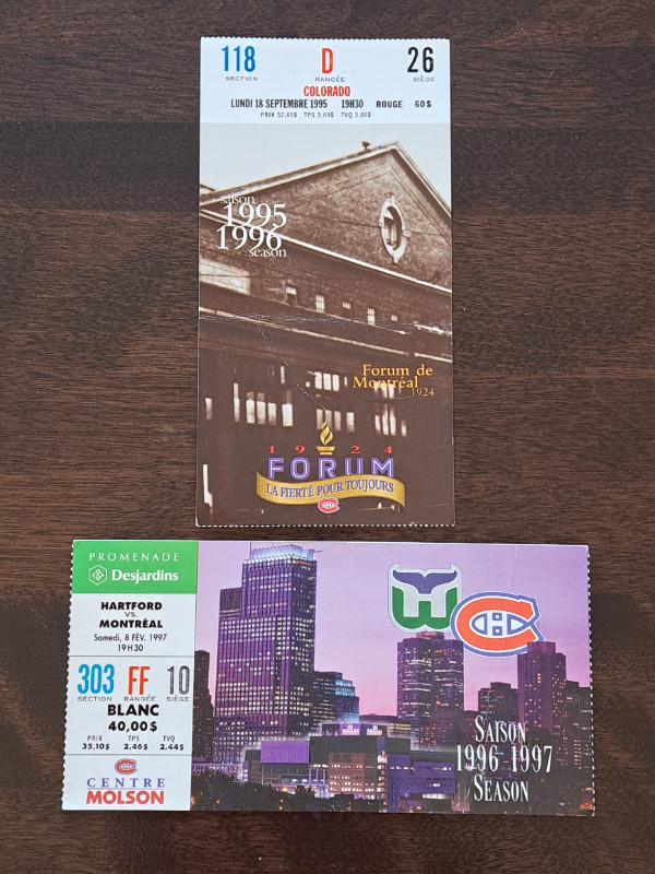 2 Billets vintage de matchs au Forum de Montréal (Canadiens) dans Art et objets de collection  à Laval/Rive Nord