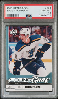 TAGE THOMPSON … 2017-18 Upper Deck … YOUNG GUNS ROOKIE … PSA 10