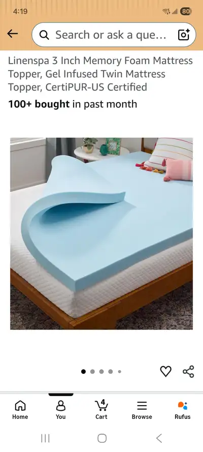 Linenspa 3 Inch Memory Foam Twin Mattress Topper, View more