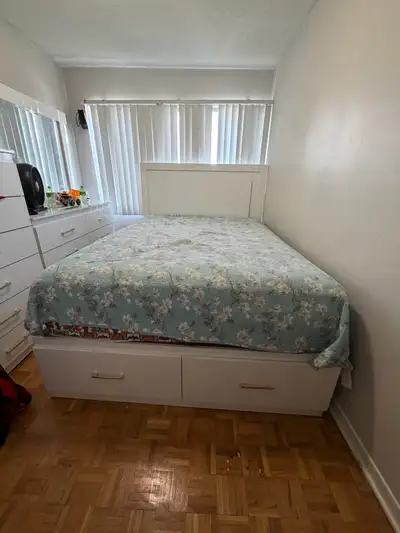 White Queen Size Bed with Vanity Stand and Drawers, View more