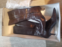 Nine West dark brown zip up high heel boots