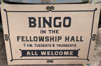 Fellowship Hall Bingo sign, movie/ tv prop