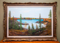 Vintage Original Landscape Painting with Antique Frame