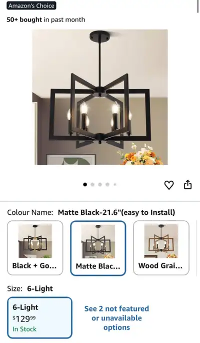 BRAND NEW 6-light black chandelier, View more