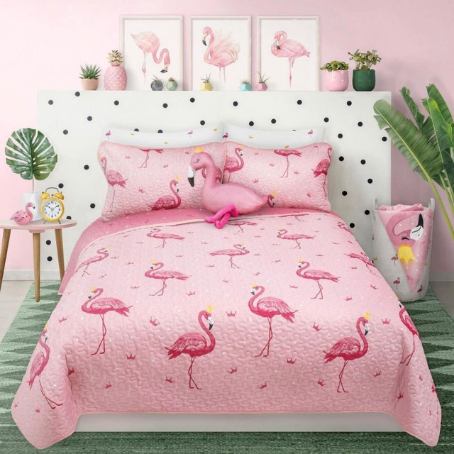 New Pink Flamingo Children's Quilt Set - Twin $55 / DQ $60 in Bedding in Sudbury