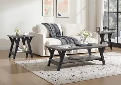 Modern Grey Wood Coffee and End Table Set 3 Piece , View more