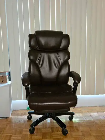 Office Chair, dark brown, high back with footrest. CASH ONLY, View more