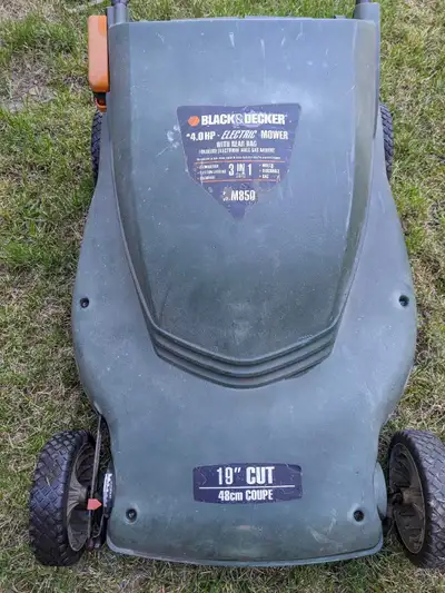 Electric lawn mower works. Great.No cord included. Pickup