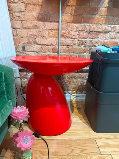 Vintage space-age red fiberglass side table, View more
