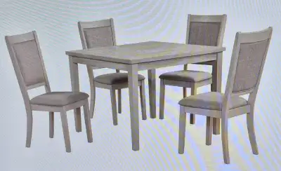 Includes - 4 chairs and table. Table is 40 inches x 40 inches x 30 inches high. Set is made of wood....