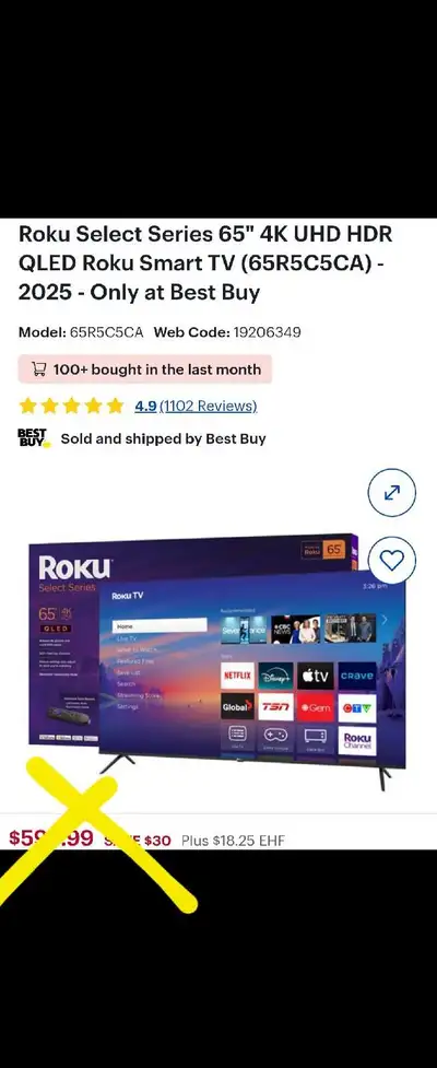 2025 QLED - Select Series 65" 4K UHD HDR QLED Roku Smart TV $475, View more
