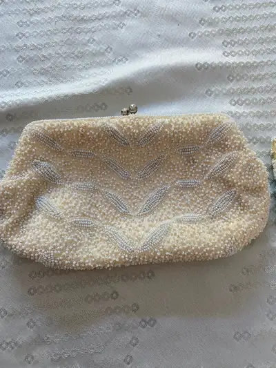 Ivory Coloured Beaded Purse, View more