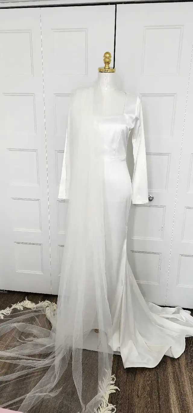 Robe de mariée blanche en satin + voile in Women's - Dresses & Skirts in Longueuil / South Shore - Image 8