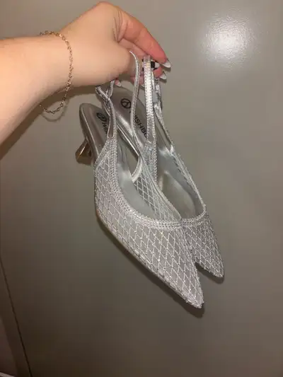 Wishbone Silver Mesh Slingback Heels, View more