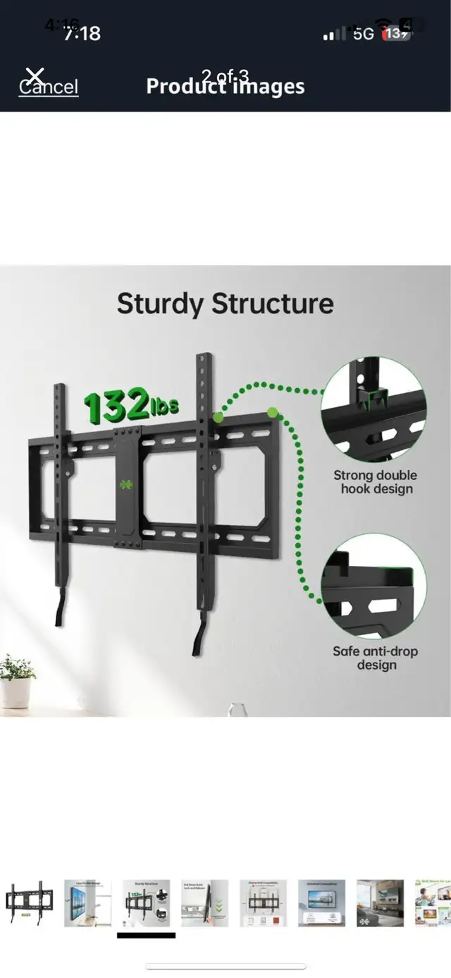USX MOUNT UL Listed Fixed TV Wall Mount for 37-82 Inch TVs in Video & TV Accessories in Woodstock - Image 3