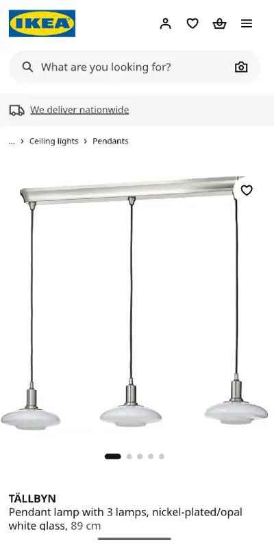 TÄLLBYN  lamp with 3 lamps, nickel-plated/opal white glas, View more