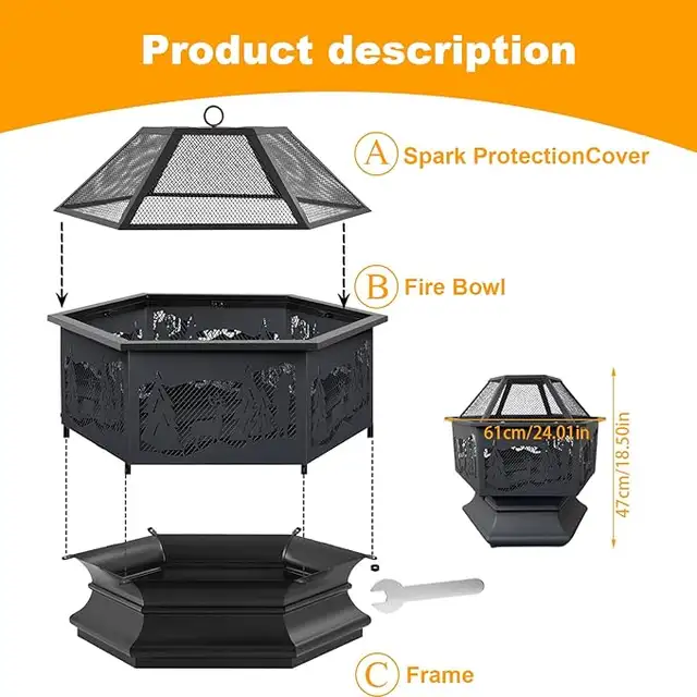 Hexagon Outdoor Fire Pit Wood Burning Outdoor Fireplace with Po in Patio & Garden Furniture in City of Toronto - Image 3