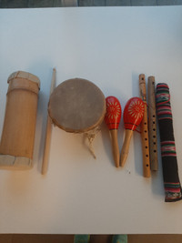 South American drums x2, maracas, flutes x2