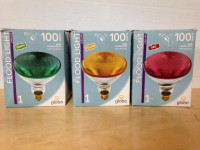 3 flood lights 100 Watts red, green, yellow new in box