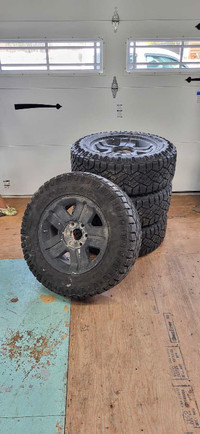 Set of 4- 18" Tires. Goodyear Wrangler Duratrac w/ Alloy Rims