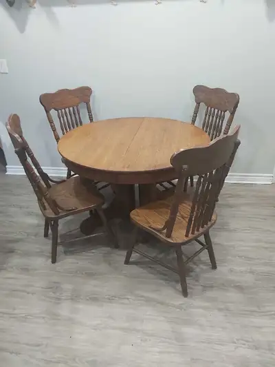 Antique table and chairs, View more