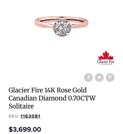 This stunning .70ctw Glacier Fire Canadian diamond engagement ring shimmers delightfully in 14k rose...